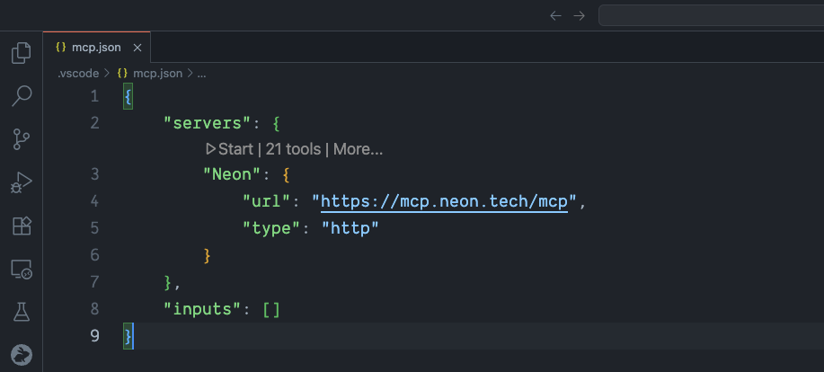 Start Neon MCP Server in GitHub Copilot